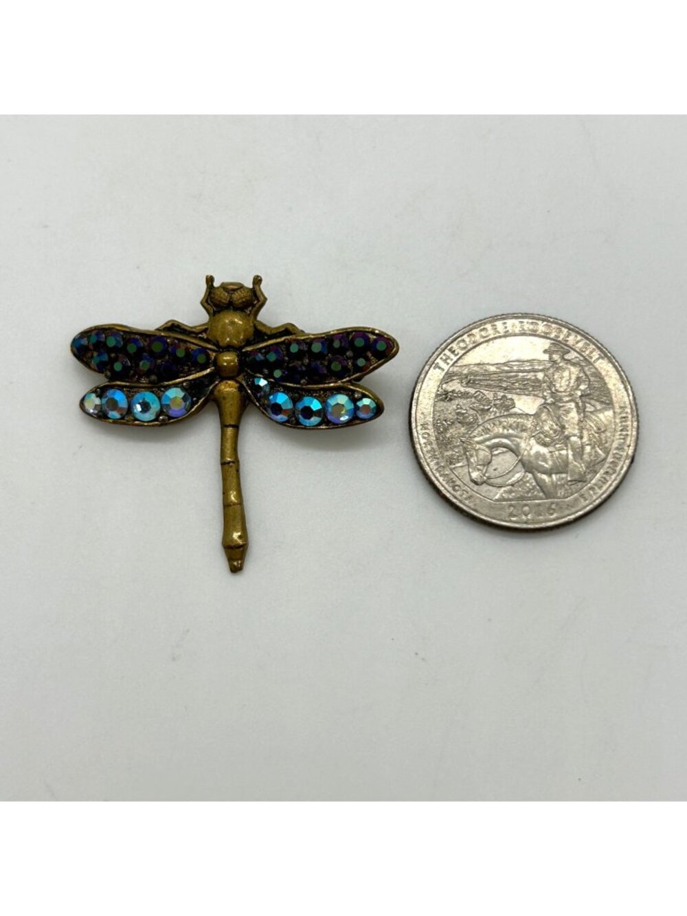 Vintage West Germany Dragonfly Brooch Blue Aurora Borealis Rhinestones Insect
